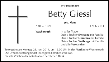 Anzeige von Betty Giessl von MGO