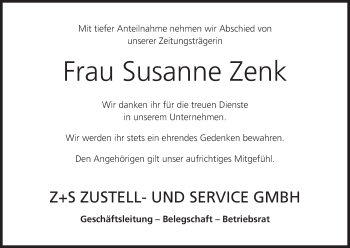 Anzeige von Susanne Zenk von MGO