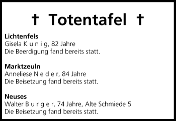 Anzeige von Totentafel vom 21.06.2014 von MGO