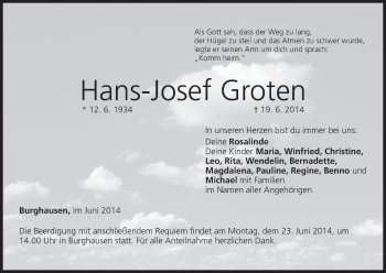 Anzeige von Hans-Josef Groten von MGO