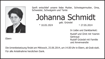 Anzeige von Johanna Schmidt von MGO