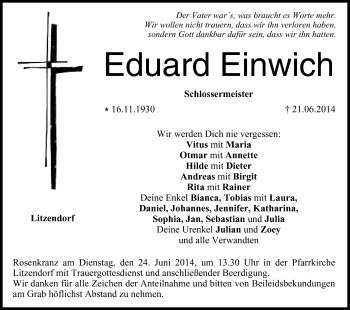 Anzeige von Eduard Einwich von MGO