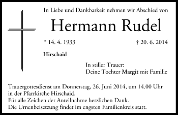 Anzeige von Hermann Rudel von MGO