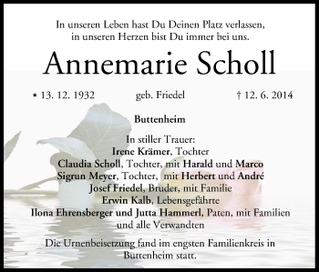 Anzeige von Annemarie Scholl von MGO