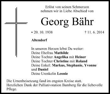 Anzeige von Georg Bähr von MGO