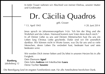 Anzeige von Cäcilia Quadros von MGO