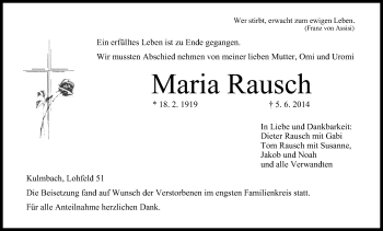 Anzeige von Maria Rausch von MGO
