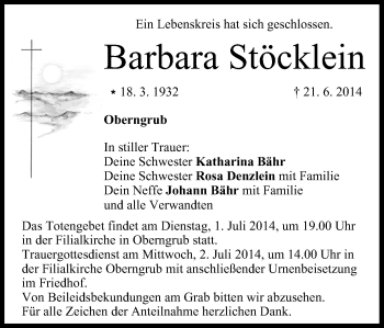 Anzeige von Barbara Stöcklein von MGO