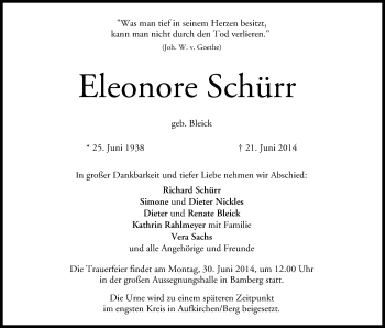 Anzeige von Eleonore Schürr von MGO