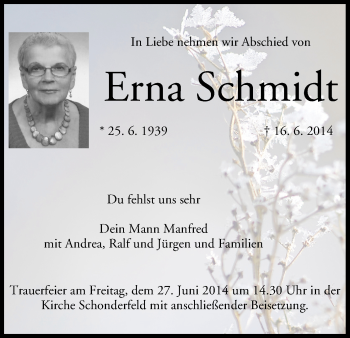 Anzeige von Erna Schmidt von MGO