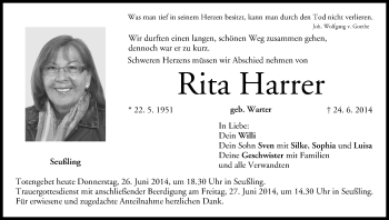 Anzeige von Rita Harrer von MGO