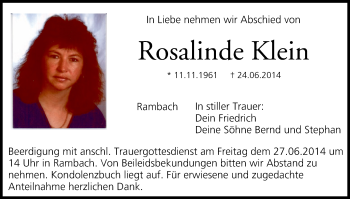 Anzeige von Rosalinde Klein von MGO