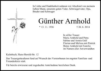Anzeige von Günther Arnhold von MGO