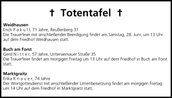 Anzeige von Totentafel 26.06.2014 von MGO