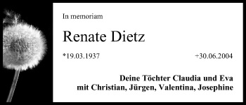 Anzeige von Renate Dietz von MGO