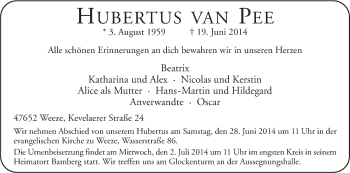 Anzeige von Hubertus van Pee von MGO