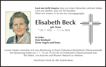 Anzeige von Elisabeth Beck von MGO