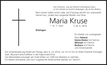 Anzeige von Maria Kruse von MGO