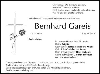 Anzeige von Bernhard Gareis von MGO