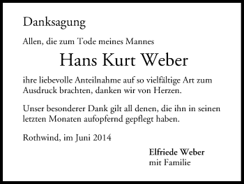 Anzeige von Hans Kurt Weber von MGO