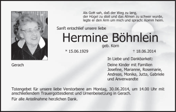 Anzeige von Hermine Böhnlein von MGO