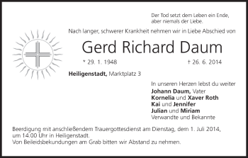 Anzeige von Gerd Richard Daum von MGO