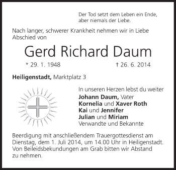 Anzeige von Gerd Richard Daum von MGO