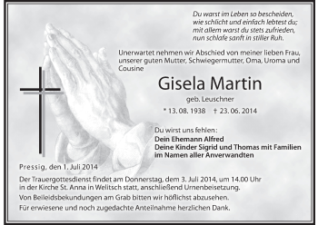 Anzeige von Gisela Martin von MGO
