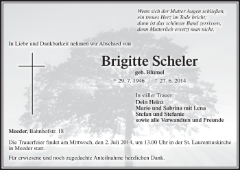 Anzeige von Brigitte Scheler von MGO