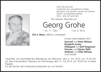 Anzeige von Georg Grohe von MGO