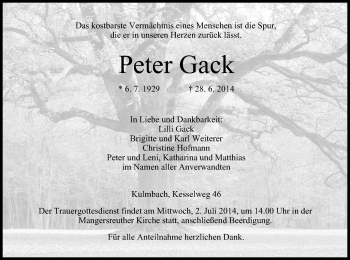 Anzeige von Peter Gack von MGO