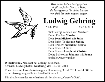 Anzeige von Ludwig Gehring von MGO