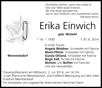 Anzeige von Erika Einwich von MGO