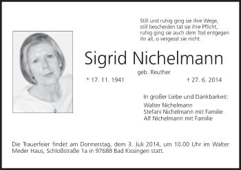 Anzeige von Sigrid Nichelmann von MGO