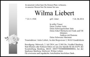 Anzeige von Wilma Liebert von MGO