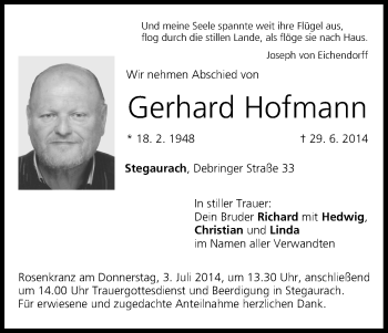 Anzeige von Gerhard Hofmann von MGO