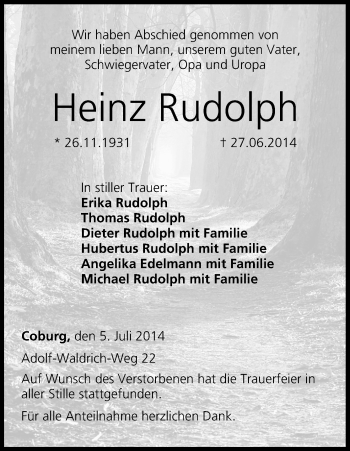 Anzeige von Heinz Rudolph von MGO