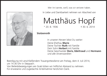 Anzeige von Matthäus Hopf von MGO