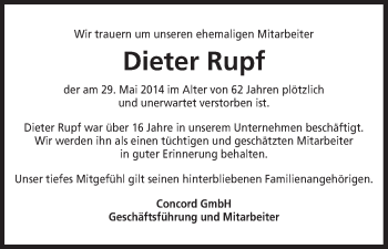 Anzeige von Dieter Rupf von MGO