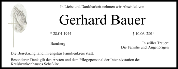 Anzeige von Gerhard Bauer von MGO