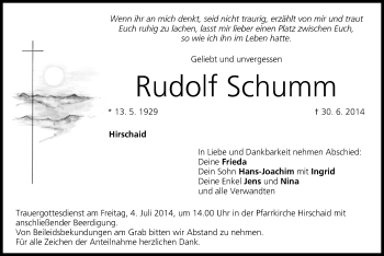 Anzeige von Rudolf Schumm von MGO