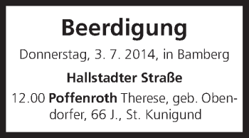 Anzeige von Beerdigung vom 03.07.2014 von MGO