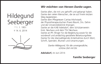 Anzeige von Hildegund Seeberger von MGO