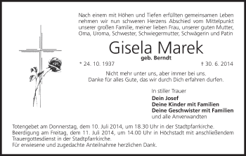 Anzeige von Gisela Marek von MGO