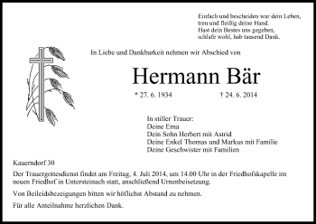 Anzeige von Hermann Bär von MGO