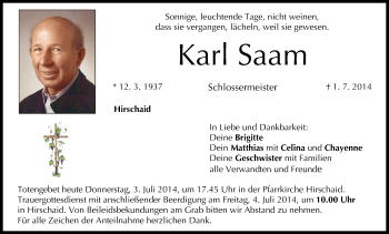 Anzeige von Karl Saam von MGO