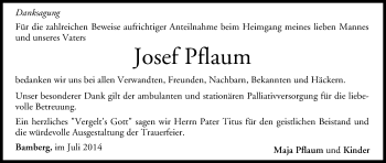 Anzeige von Josef Pflaum von MGO