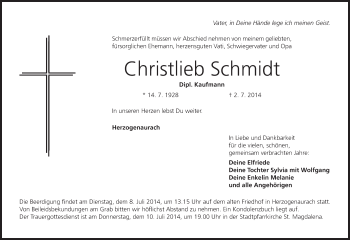 Anzeige von Christlieb Schmidt von MGO