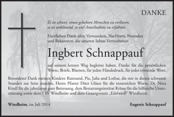 Anzeige von Ingbert Schnappauf von MGO