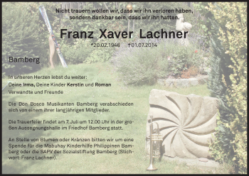 Anzeige von Franz Xaver Lachner von MGO